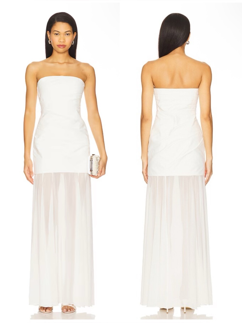 Shona Joy Lunar Strapless Draped Maxi Dress in White & Ivory Size 4